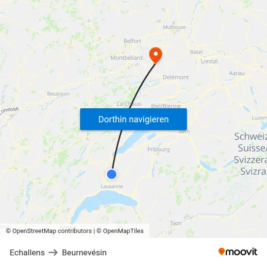 Echallens to Beurnevésin map