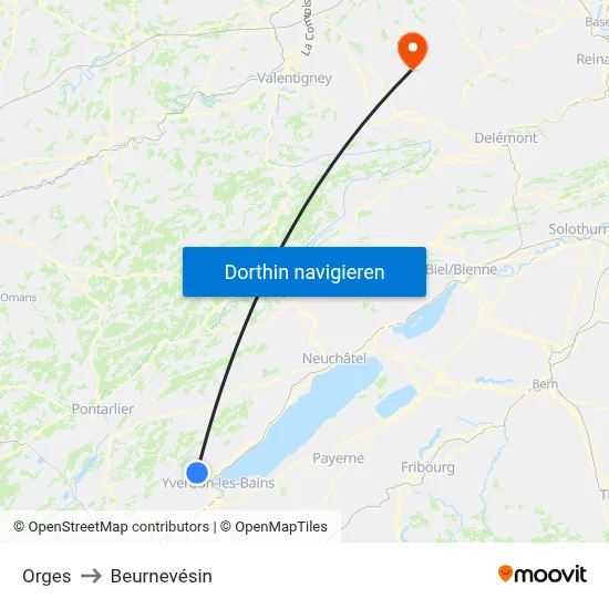 Orges to Beurnevésin map