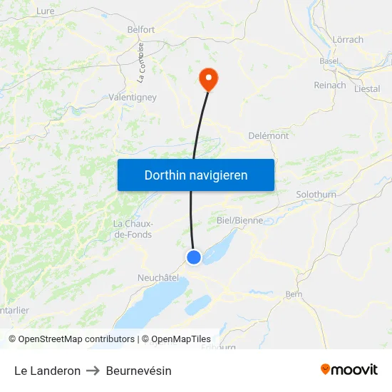 Le Landeron to Beurnevésin map