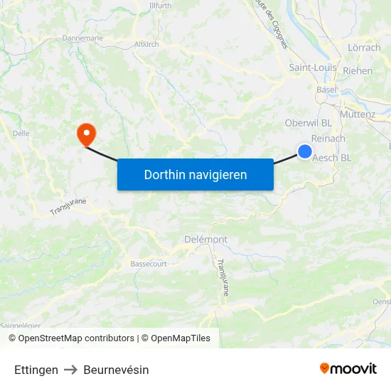 Ettingen to Beurnevésin map