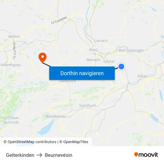 Gelterkinden to Beurnevésin map