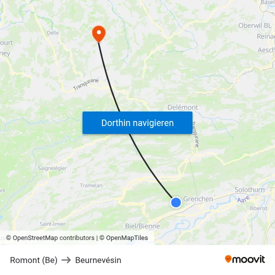 Romont (Be) to Beurnevésin map