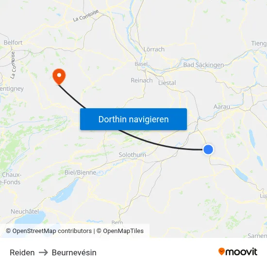 Reiden to Beurnevésin map