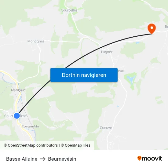 Basse-Allaine to Beurnevésin map