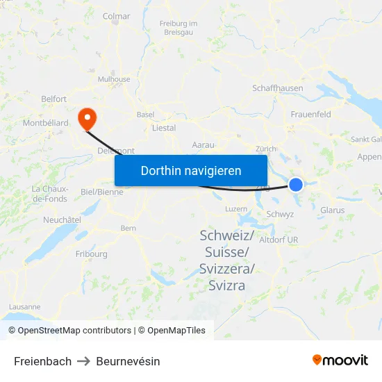Freienbach to Beurnevésin map