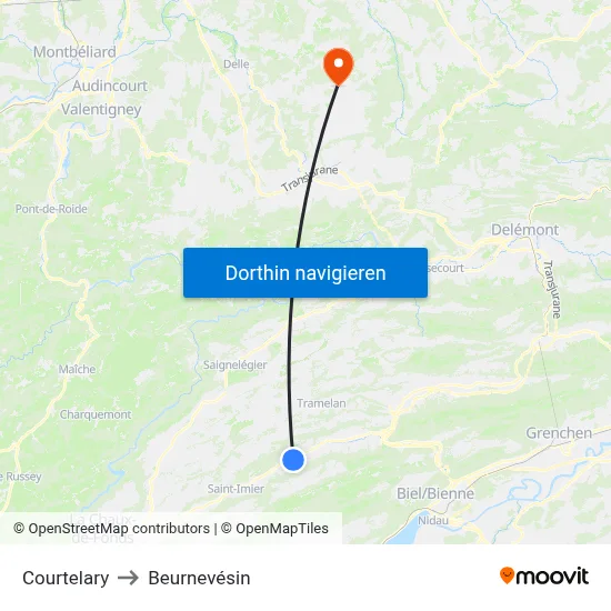Courtelary to Beurnevésin map
