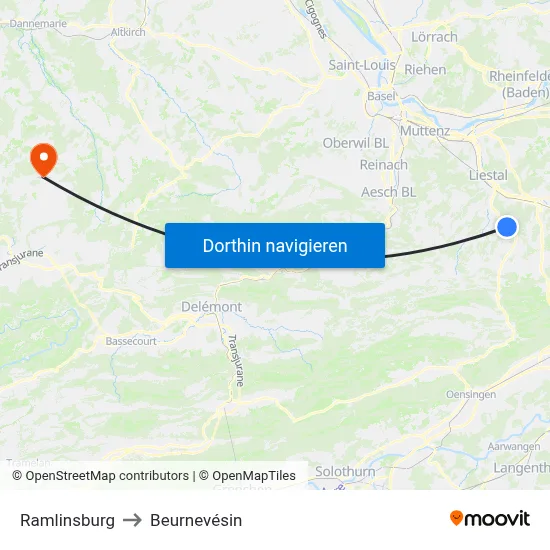 Ramlinsburg to Beurnevésin map