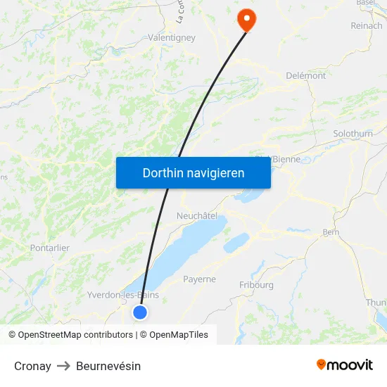 Cronay to Beurnevésin map