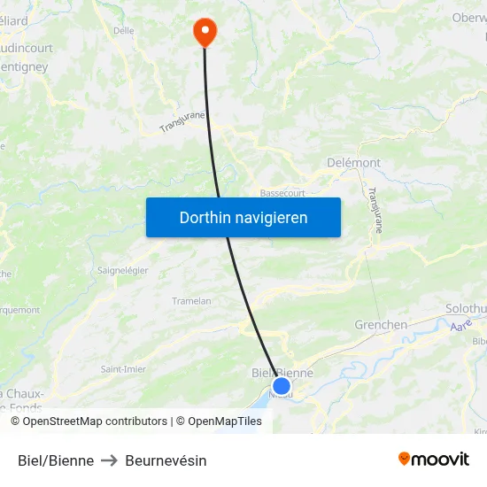 Biel/Bienne to Beurnevésin map