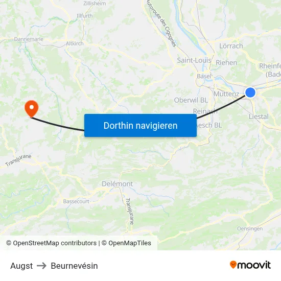 Augst to Beurnevésin map