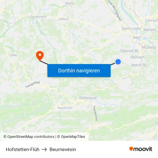 Hofstetten-Flüh to Beurnevésin map