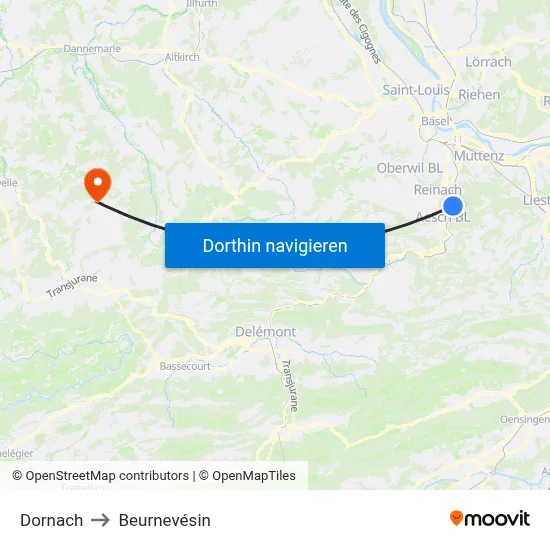 Dornach to Beurnevésin map