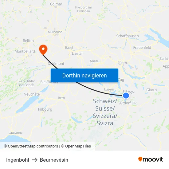 Ingenbohl to Beurnevésin map