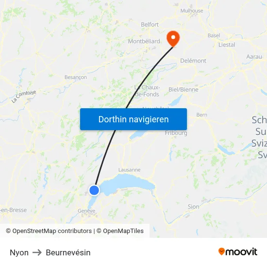 Nyon to Beurnevésin map