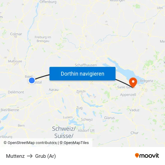 Muttenz to Grub (Ar) map