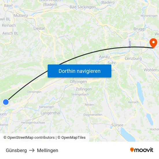Günsberg to Mellingen map
