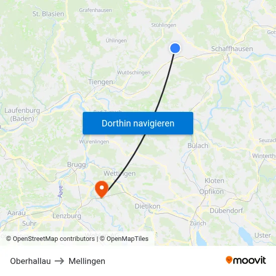 Oberhallau to Mellingen map