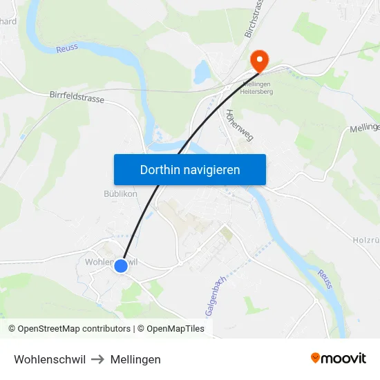 Wohlenschwil to Mellingen map