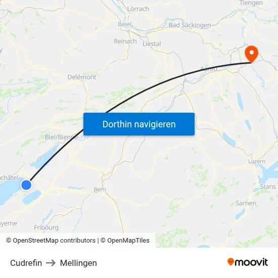 Cudrefin to Mellingen map
