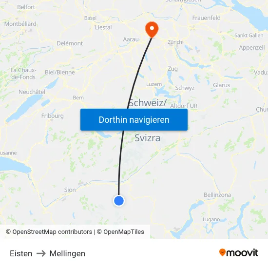 Eisten to Mellingen map