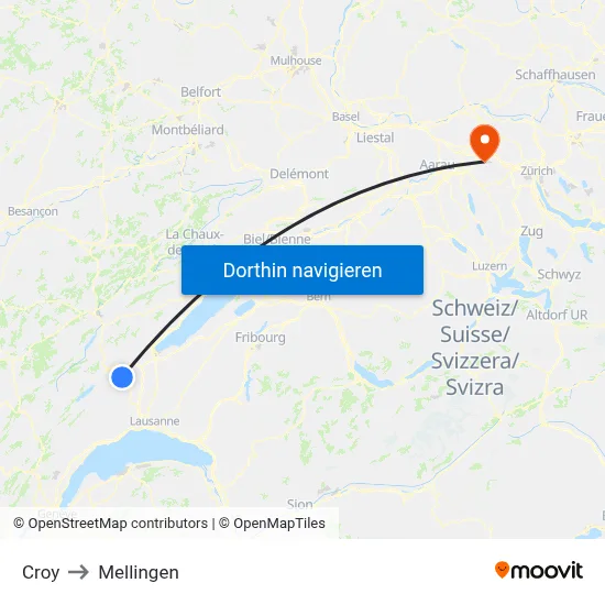 Croy to Mellingen map