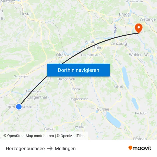 Herzogenbuchsee to Mellingen map