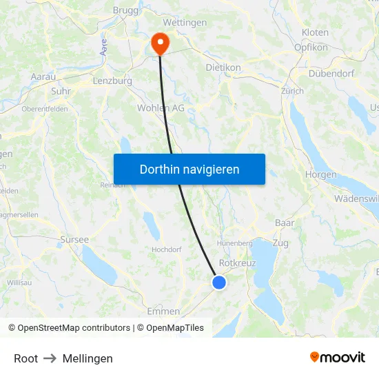 Root to Mellingen map