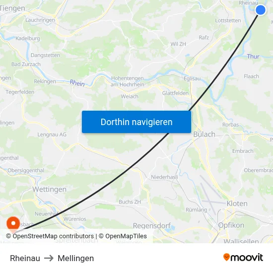 Rheinau to Mellingen map