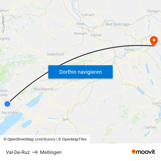 Val-De-Ruz to Mellingen map