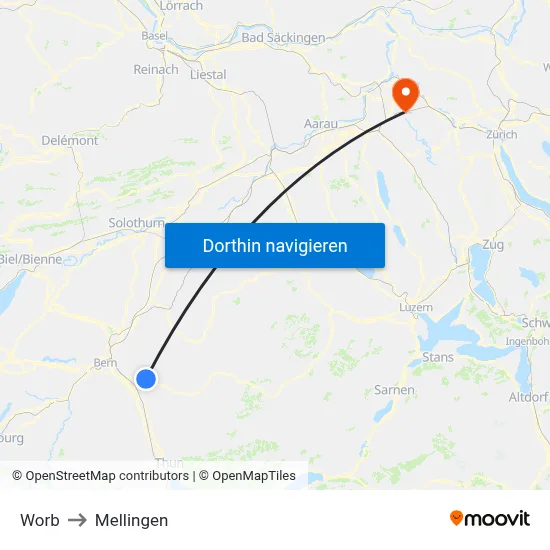 Worb to Mellingen map