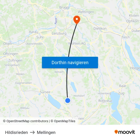 Hildisrieden to Mellingen map