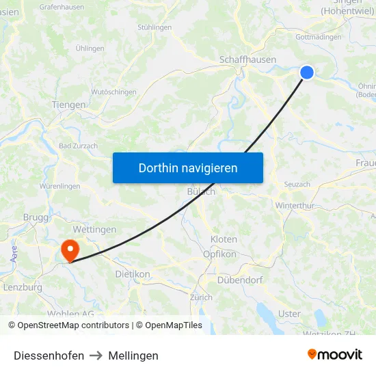 Diessenhofen to Mellingen map
