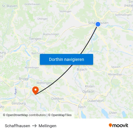 Schaffhausen to Mellingen map