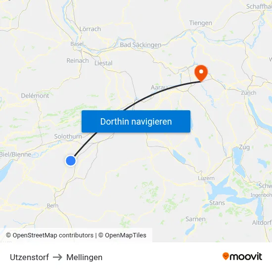 Utzenstorf to Mellingen map