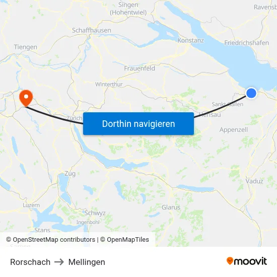 Rorschach to Mellingen map