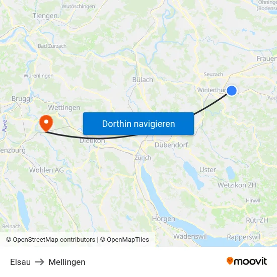 Elsau to Mellingen map