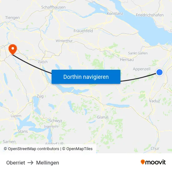 Oberriet to Mellingen map