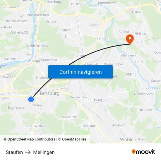 Staufen to Mellingen map
