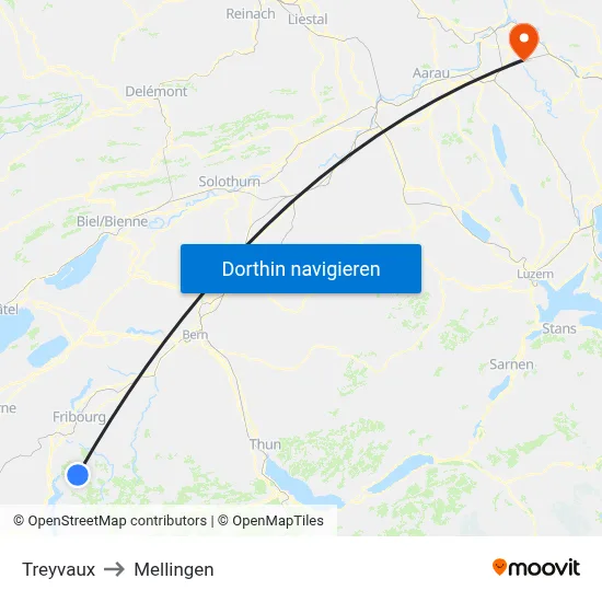 Treyvaux to Mellingen map