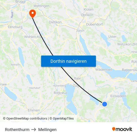 Rothenthurm to Mellingen map