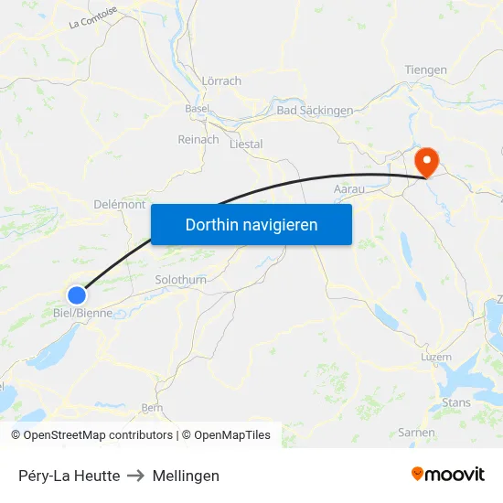 Péry-La Heutte to Mellingen map
