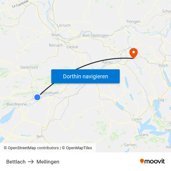 Bettlach to Mellingen map