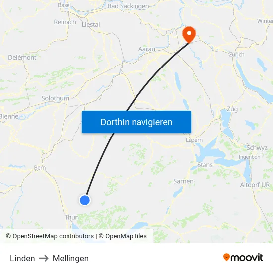 Linden to Mellingen map