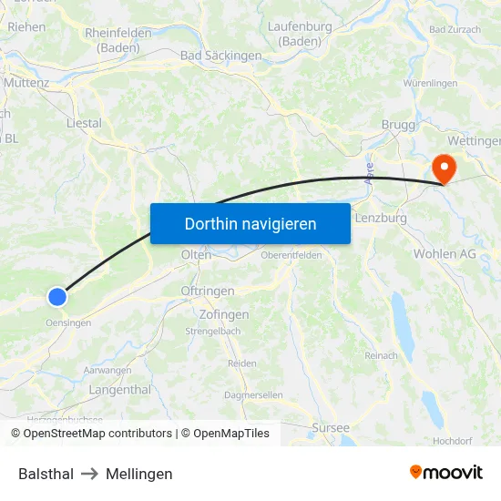 Balsthal to Mellingen map
