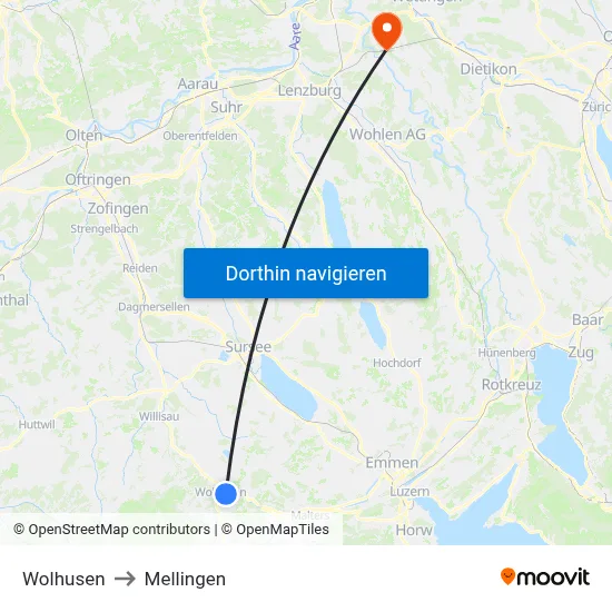 Wolhusen to Mellingen map