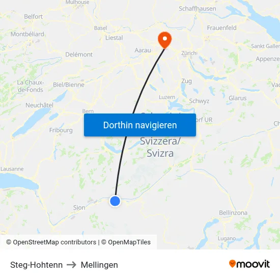 Steg-Hohtenn to Mellingen map
