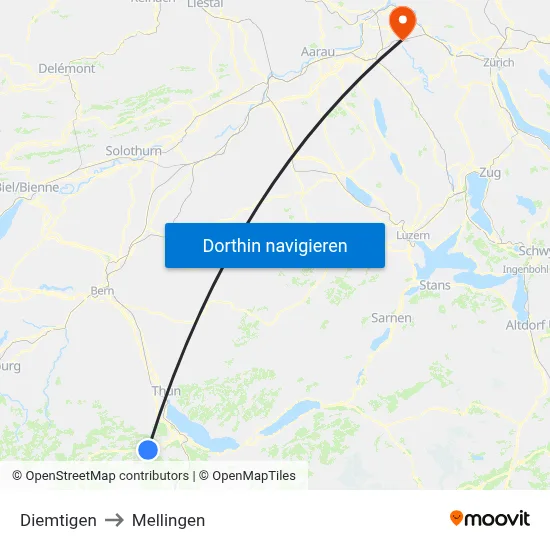 Diemtigen to Mellingen map