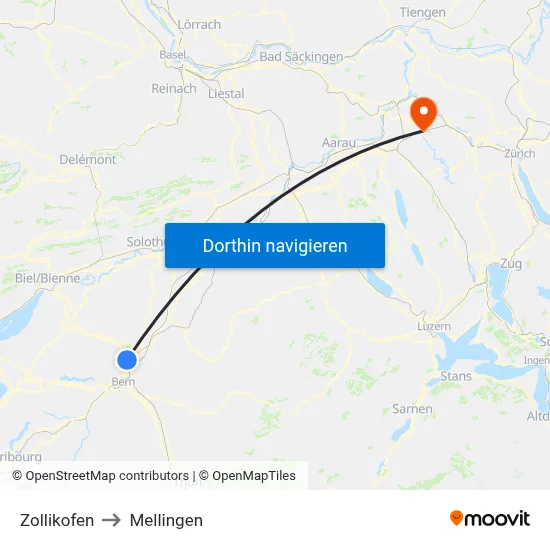 Zollikofen to Mellingen map