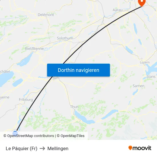 Le Pâquier (Fr) to Mellingen map