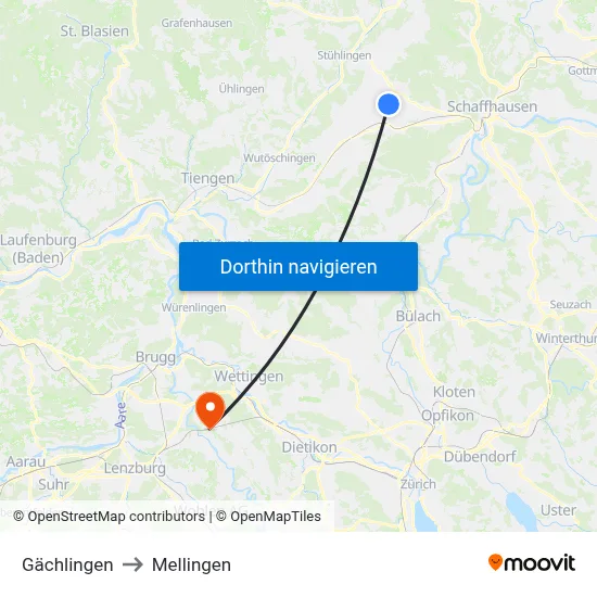 Gächlingen to Mellingen map